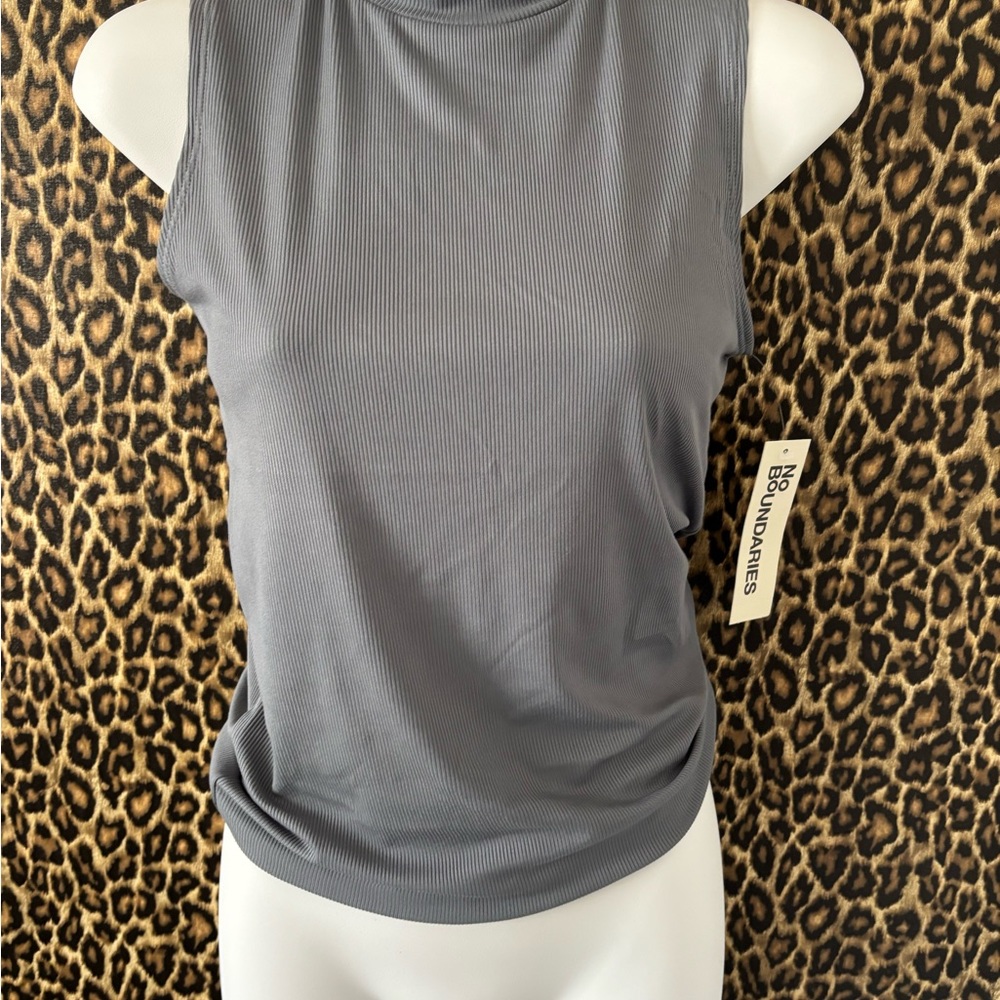 Gray No Boundaries Women's Sleeveless Mock neck Top